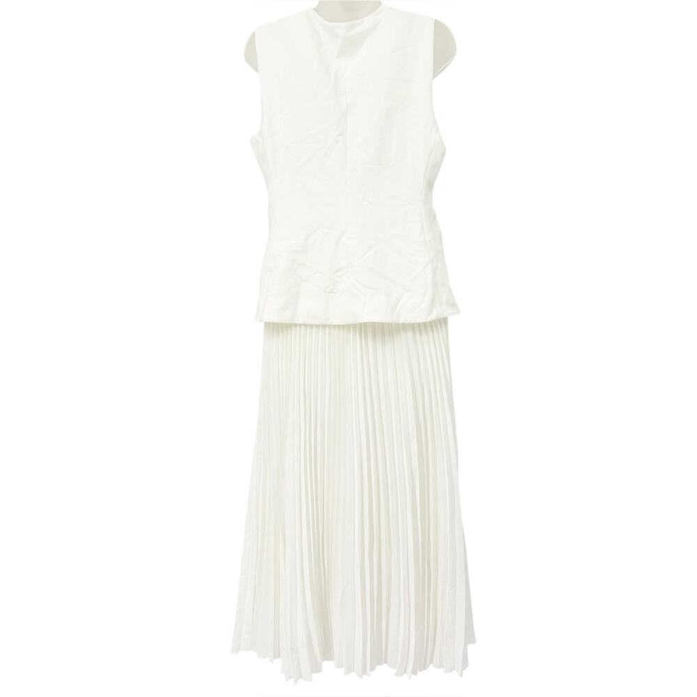 Derek Lam 10 Crosby White Pleated Mixed Media Midi Dress NWT Size 6 Designer - Picture 12 of 16
